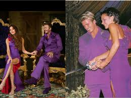 David and Victoria Beckham Celebrate 25th Anniversary In Iconic Purple Wedding Outfits